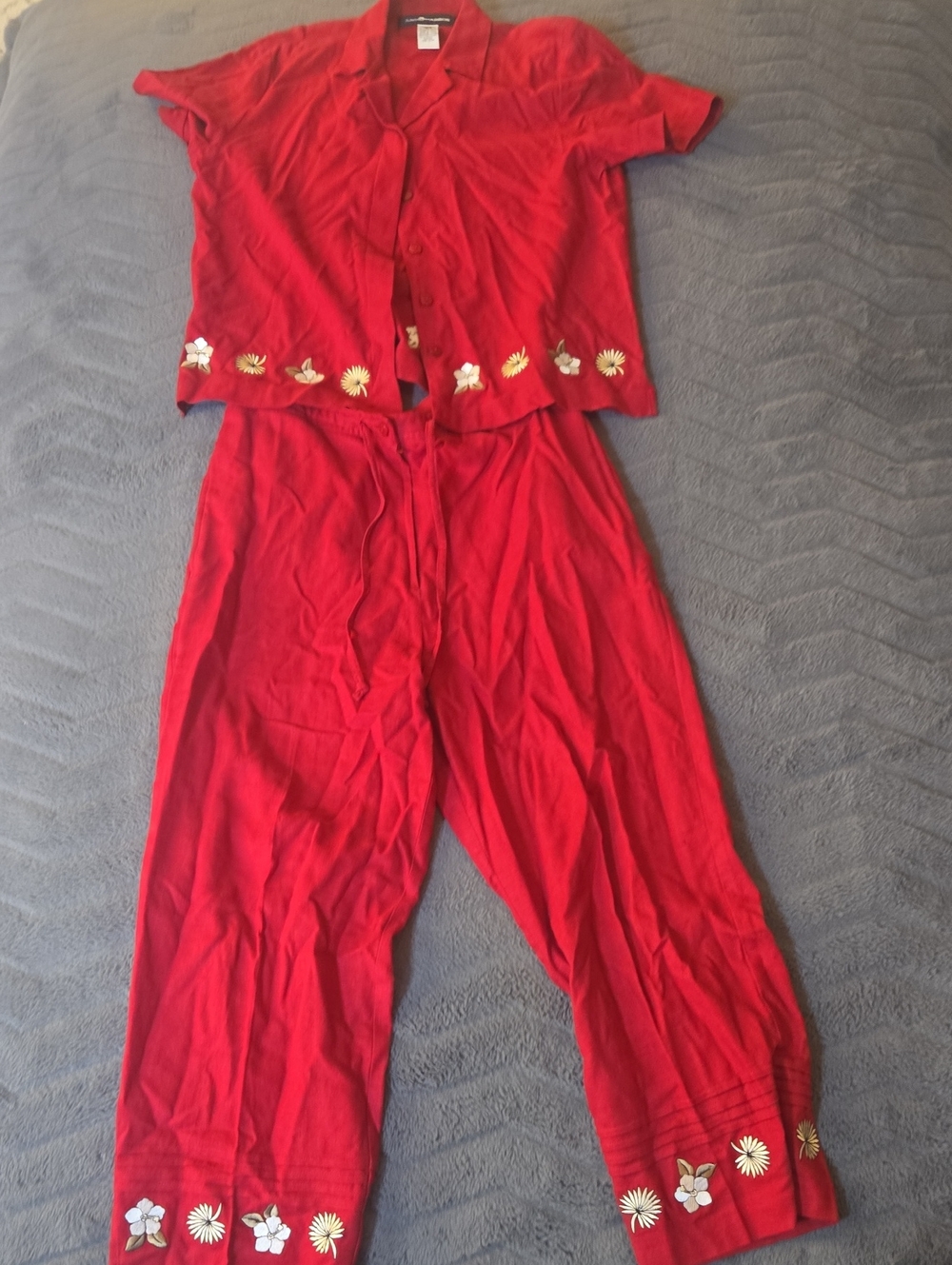 Sag Harbor Red Floral Embroidered Jumpsuit Set